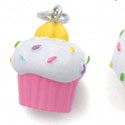 N1096+ tlf - White Cupcake with Pink Frosting - 3-D Hand Painted Resin Charm  