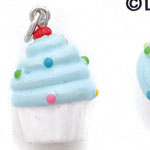 N1099+ tlf - White Cupcake with Blue Frosting - 3-D Hand Painted Resin Charm  