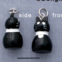 N1106+ tlf - Black Cat with White Collar - 3-D Hand Painted Resin Charm