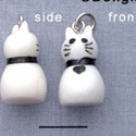 N1107+ tlf - White Cat with Black Collar - 3-D Hand Painted Resin Charm