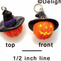 N1111+ tlf - Jack-o-Lantern with Witch Hat - 3-D Hand Painted Resin Charm