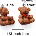 N1114+ tlf - Brown Bear with Red Ribbon - 3-D Hand Painted Resin Charm