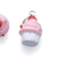 N1117+ tlf - Mini White Cupcake with Pink Frosting - 3-D Hand Painted Resin Charm