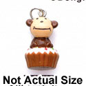 N1123+ tlf - Monkey on Cupcake - 3-D Handpainted Resin Charm