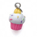 N1126+ tlf - Mini Pink Cupcake with White Frosting - 3-D Hand Painted Resin Charm