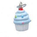 N1127+ tlf - Mini White Cupcake with Blue Frosting - 3-D Hand Painted Resin Charm