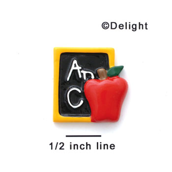 0091D tlf - Medium Yellow ABC Slate with Apple - Resin Decoration