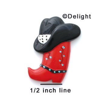 0423* - Medium Red Cowboy Boot with Black Hat (Left & Right) - Resin Decoration