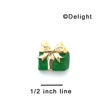 0493 - Mini Green Present with Gold Bow - Resin Decoration