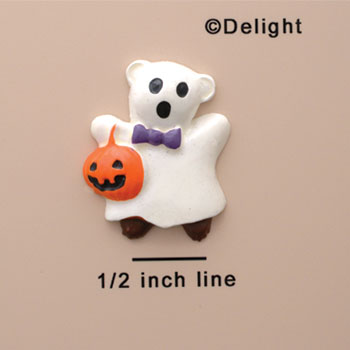 0827* tlf - Ghost Bear with Pumpkin Basket (Left & Right) - Resin Decoration