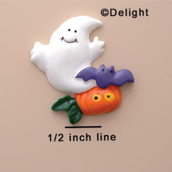 0840 - Medium Ghost with Bat and Pumpkin  - Resin Decoration