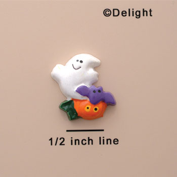 0841 tlf - Mini Ghost with Bat and Pumpkin - Resin Decoration
