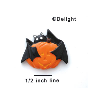 0872 tlf - Medium Bat Hugging Jack O'Lantern - Resin Decoration