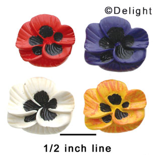 1197 - 4 Assorted Medium Pansy Flower - Resin Decoration