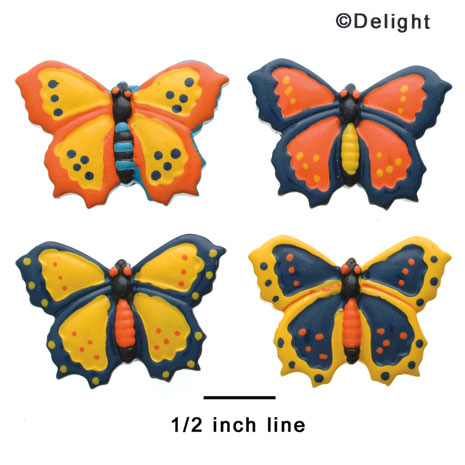 1825 - 4 Assorted Orange & Blue Butterflies - Resin Decoration
